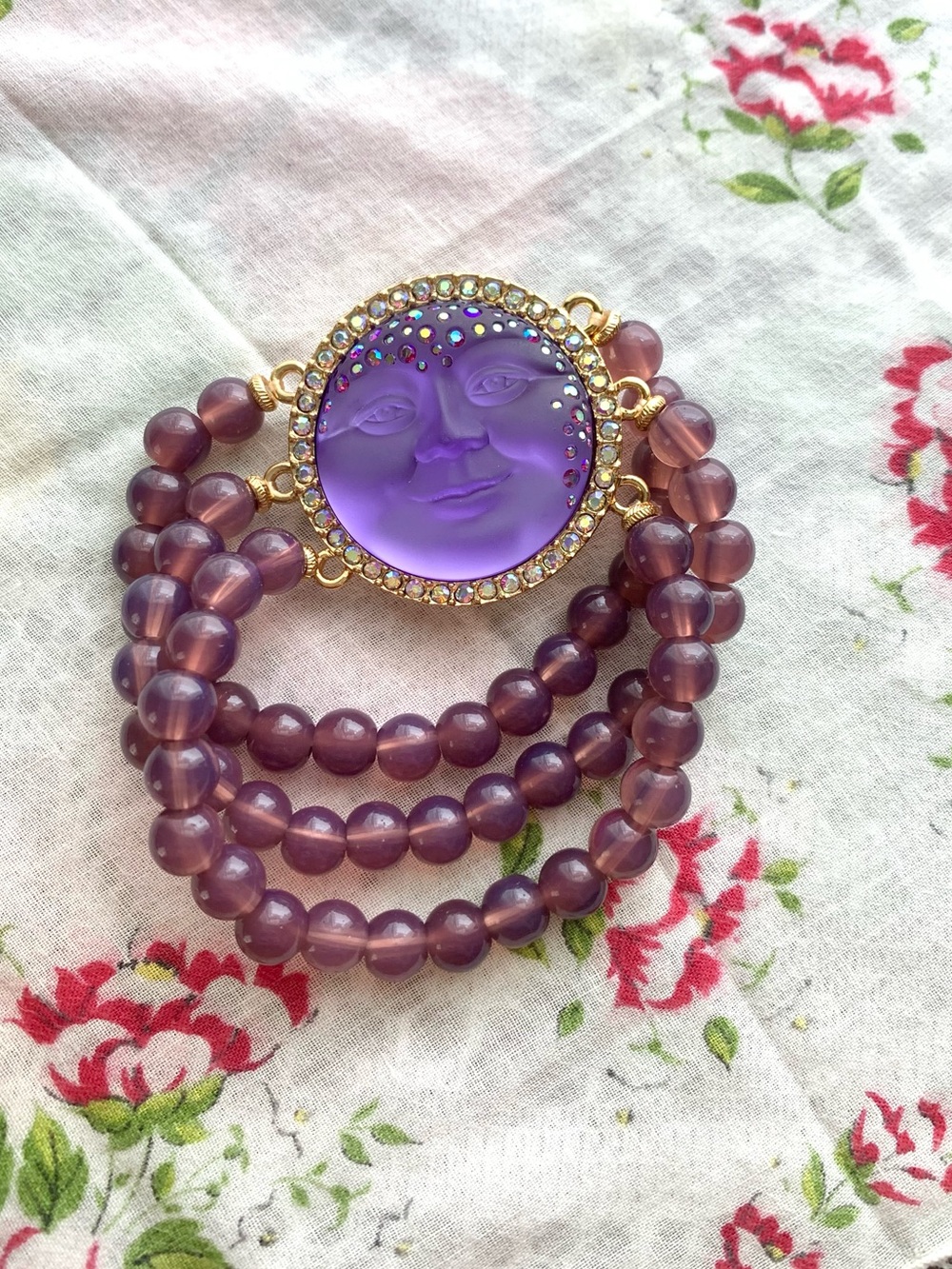 Kirk’s Folly Purple Moon Face Glass Beaded Bracelet